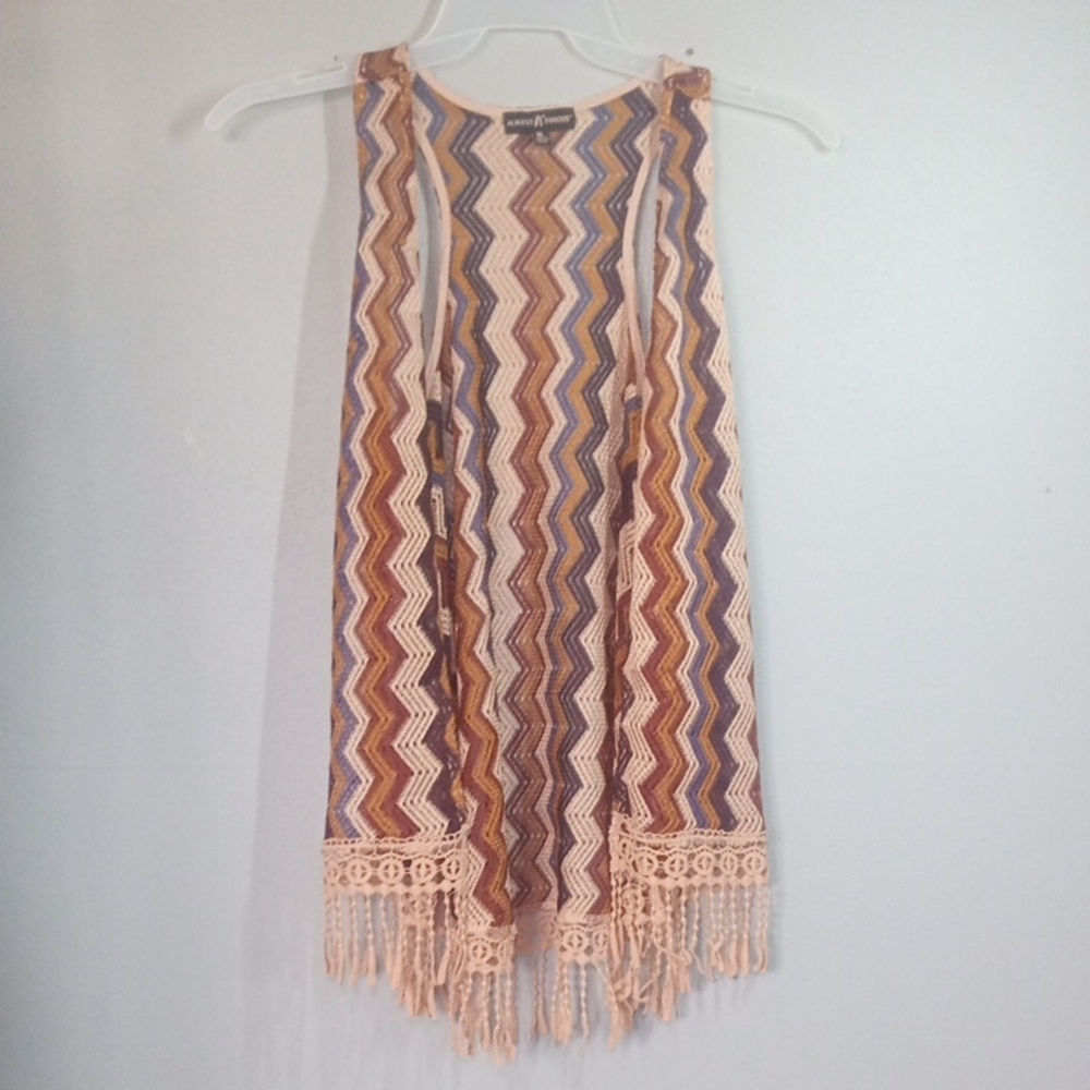 Almost Famous Women's Multicolor Chevron Fringe Cardigan Size XL